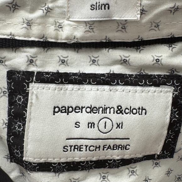 Paperdenim & Cloth Slim Fit Shirt XL Black White Geometric Short Sleeve NWT - Picture 12 of 16